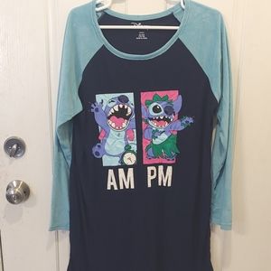 Disney Lilo & Stitch night gown shirt long soft sleeves AM PM size XL Blue